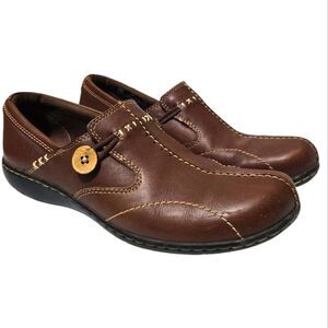 Clarks Bendables Brown Leather Slip On Comfort Shoes Size 8